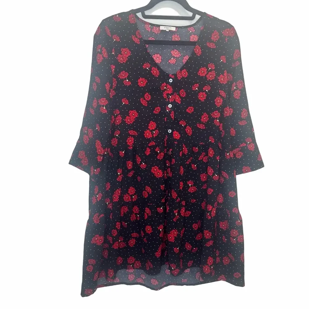 FRNCH Black & Red Floral Dress Size Small